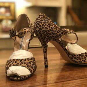 Manolo Blahnik Suede Leopard Mary Janes